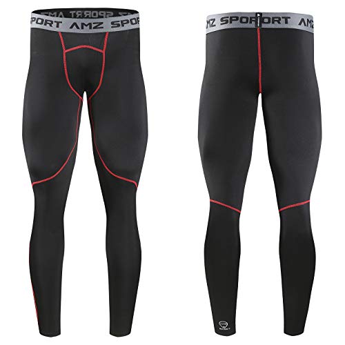 AMZSPORT Hombres Legging de Compresión Pantalones para Correr Mallas Deportivas para Gimnasio, Negro Rojo XL AMZSPORT Hombres Legging de Compresión Pantalones para Correr Mallas Deportivas para Gimnasio, Negro Rojo XL