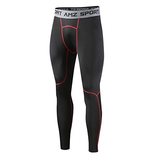 AMZSPORT Hombres Legging de Compresión Pantalones para Correr Mallas Deportivas para Gimnasio, Negro Rojo XL AMZSPORT Hombres Legging de Compresión Pantalones para Correr Mallas Deportivas para Gimnasio, Negro Rojo XL