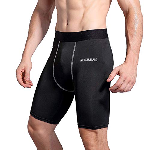 AMZSPORT Pantalón de Short Compresión para Hombre Deportes de Secado Rápido Baselayer Funcionamiento Pantalón Negro XL