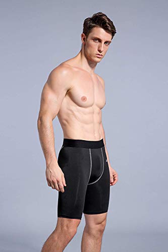 AMZSPORT Pantalón de Short Compresión para Hombre Deportes de Secado Rápido Baselayer Funcionamiento Pantalón Negro XL