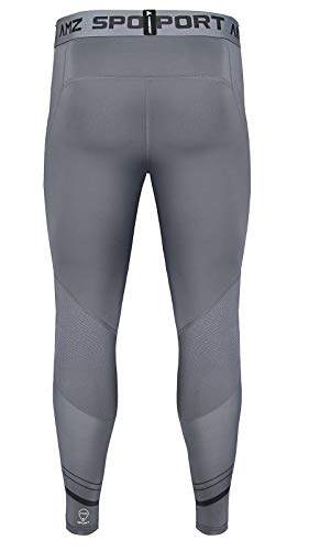 AMZSPORT Pantalones de Compresion Hombre Deporte Mallas Running de Secado Rápido, Gris, L