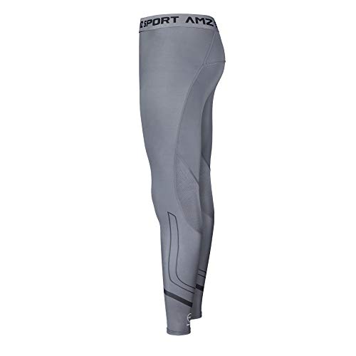 AMZSPORT Pantalones de Compresion Hombre Deporte Mallas Running de Secado Rápido, Gris, L