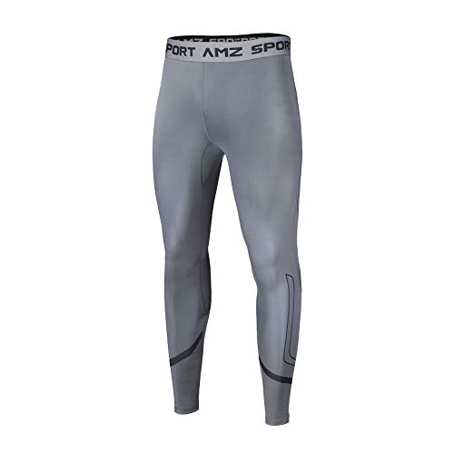 AMZSPORT Pantalones de Compresion Hombre Deporte Mallas Running de Secado Rápido, Gris, L AMZSPORT Pantalones de Compresion Hombre Deporte Mallas Running de Secado Rápido, Gris, L