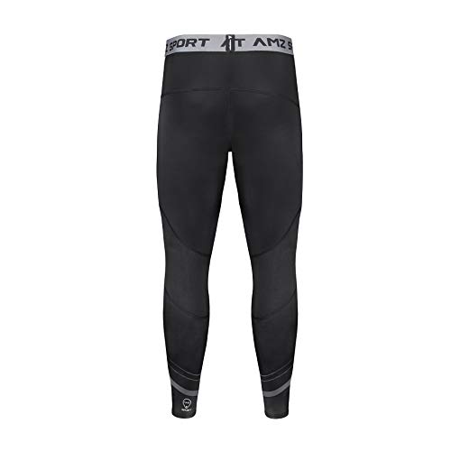 AMZSPORT Pantalones de Compresion Hombre Deporte Mallas Running de Secado Rápido, Negro, S