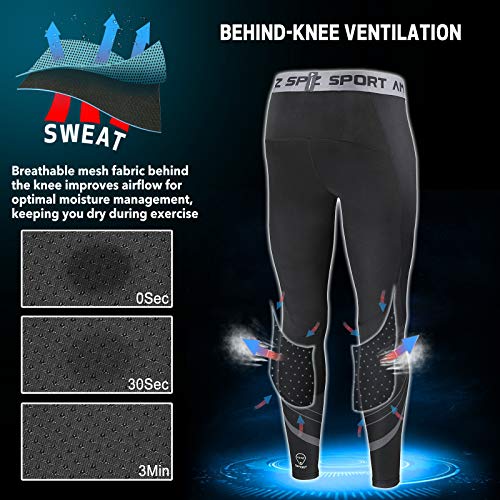 AMZSPORT Pantalones de Compresion Hombre Deporte Mallas Running de Secado Rápido, Negro, S