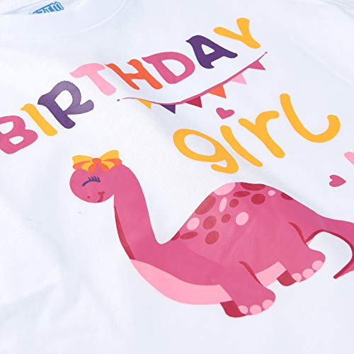 AMZTM Dinosaurio Camiseta Cumpleaños Bebé Niña 6 año Cumpleaño Fiesta Manga Corta Blanca 100% Algodón Dino Impreso Tops (Blanca, 6años -130)