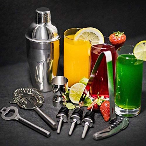 A/N Juego para Cócteles,550ml Martini Shaker con Set de cócteles Accesorios 12 Piezas de Herramientas Profesionales de Acero Inoxidable de Barra (Plata, 550ML) A/N Juego para Cócteles,550ml Martini Shaker con Set de cócteles Accesorios 12 Piezas de Herramientas Profesionales de Acero Inoxidable de Barra (Plata, 550ML)