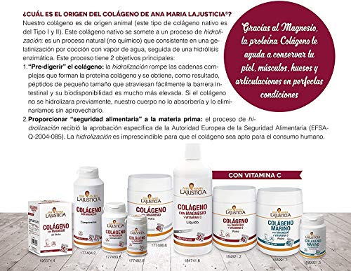 Ana Maria Lajusticia - Colágeno con magnesio y vit c – 350 gramos (sabor fresa) articulaciones fuertes y piel tersa. Regenerador de tejidos con colágeno hidrolizado tipo 1 y 2. Envase para 46 días.