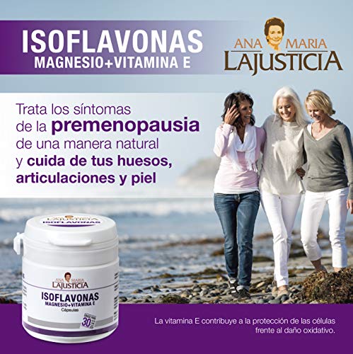 Ana Maria Lajusticia - Isoflavonas con magnesio + VIT E – 30 cápsulas. Reduce los síntomas de la menopausia. Apto para veganos. Envase para 30 días de tratamiento.