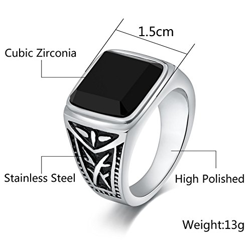 AnazoZ Anillo Acero Inoxidable Hombre Anillo Hombre Anillo Cuadrado Rectangular Negro Anillo Plata Ballet Anillo Talla 20