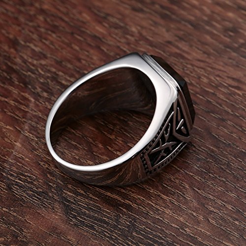 AnazoZ Anillo Acero Inoxidable Hombre Anillo Hombre Anillo Cuadrado Rectangular Negro Anillo Plata Ballet Anillo Talla 20