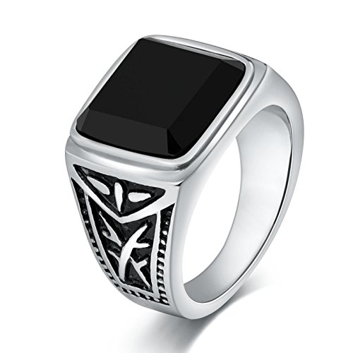 AnazoZ Anillo Acero Inoxidable Hombre Anillo Hombre Anillo Cuadrado Rectangular Negro Anillo Plata Ballet Anillo Talla 20