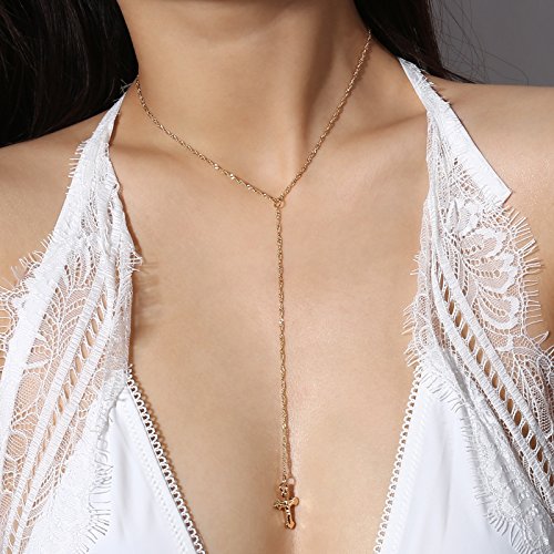 AnazoZ Collar Colgante Chapado en Oro Collares Mujer Multicapa Cruz Larga Collar de Mujer Oro