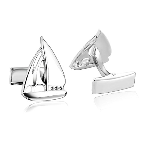 AnazoZ Joyería de Moda 1 Par Gemelos de Hombre Acero Inoxidable Barco de Vela Color Plata Gemelos Para Hombre