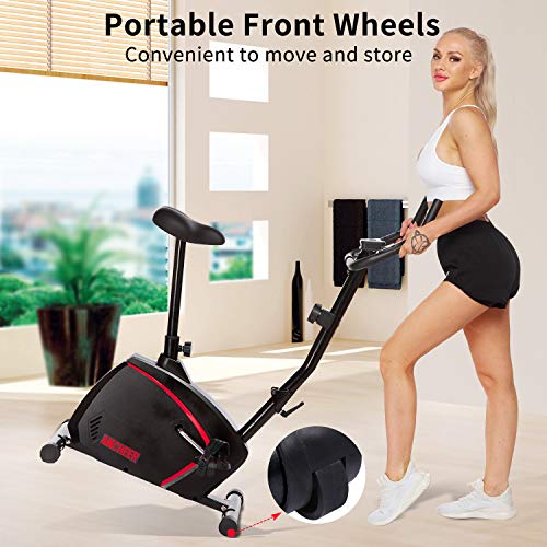 ANCHEER Bicicleta de Ejercicio Plegable con Resistencia Magnética de 10 Niveles, Ciclismo Estacionario Interiores con Asiento Ajustable, Sensores de Pulso, Rueda de Transporte Capacidad de Peso: 120kg