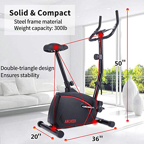 ANCHEER Bicicleta de Ejercicio Plegable con Resistencia Magnética de 10 Niveles, Ciclismo Estacionario Interiores con Asiento Ajustable, Sensores de Pulso, Rueda de Transporte Capacidad de Peso: 120kg