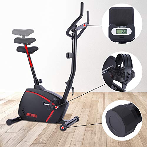 ANCHEER Bicicleta de Ejercicio Plegable con Resistencia Magnética de 10 Niveles, Ciclismo Estacionario Interiores con Asiento Ajustable, Sensores de Pulso, Rueda de Transporte Capacidad de Peso: 120kg