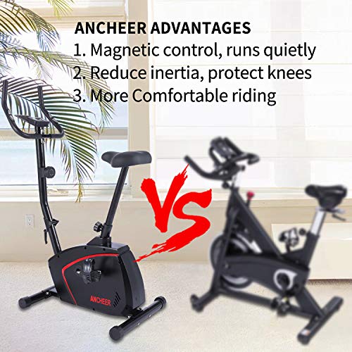 ANCHEER Bicicleta de Ejercicio Plegable con Resistencia Magnética de 10 Niveles, Ciclismo Estacionario Interiores con Asiento Ajustable, Sensores de Pulso, Rueda de Transporte Capacidad de Peso: 120kg