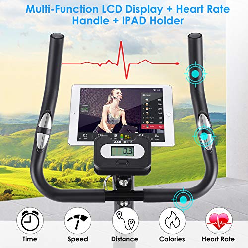 ANCHEER Bicicleta de Fitness 10 Niveles de Resistencia Magnética, Bicicleta Estática con Pantalla LCD, Bicicleta Ejercicio en Casa Soporte para Movil/iPad, Mango de Impulso, Carga Máxima: 120KG