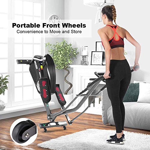 ANCHEER Bicicleta Elíptica de Fitness Elíptica para Casa 10 Niveles de Resistencia/Medición de Pulso/Inercia Controlado Magnéticamente/Conexión con App, Carga máxima: 180 kg, Color Gris