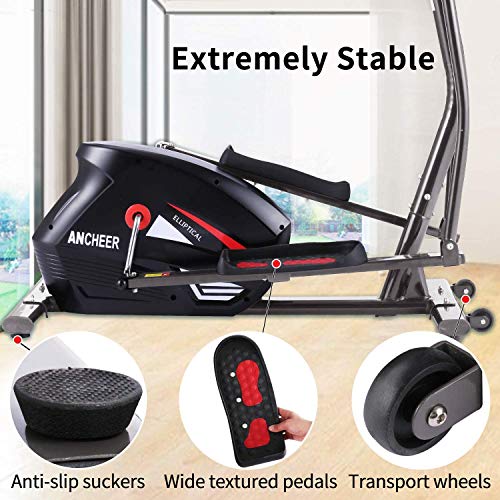 ANCHEER Bicicleta Elíptica de Fitness Elíptica para Casa 10 Niveles de Resistencia/Medición de Pulso/Inercia Controlado Magnéticamente/Conexión con App, Carga máxima: 180 kg, Color Gris