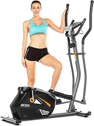 ANCHEER Bicicleta Elíptica de Fitness Elíptica para Casa 10 Niveles de Resistencia/Medición de Pulso/Inercia Controlado Magnéticamente/Conexión con App, Carga máxima: 180 kg, Color Gris