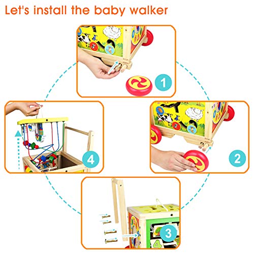 Andador Correpasillos Bebe 1 Año-7 in 1 Andador Bebe Primeros Pasos Juguete Madera con Laberinto de Cuentas Montaña Rusa,Patrón Múltiple Regalos Originales Juguetes Bebes 1 Año Niña Niño