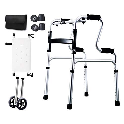 Andador para Ancianos Andador Plegable para Personas Mayores - Marco para Caminar Ligero y Resistente con 2 Ruedas, Asiento, Bolsa y 4 Almohadillas de Repuesto para Los Pies, Altura Ajustable, Carga 1