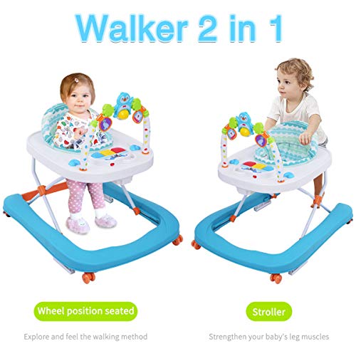 Andador para Bebé Primeros pasos Andador Redondo Multifuncional Baby Go, Andador Plegable de Música para Niños Pequeños de Primer Paso con Bandeja de Alimentación EN1273:2005