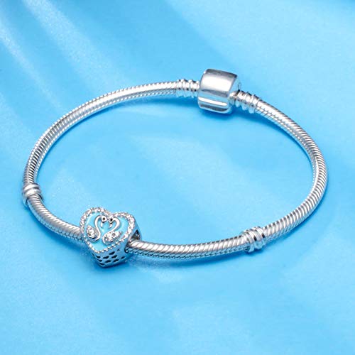 Andante-Stones - Abalorio de plata de ley 925 con forma de cisne azul en el corazón con circonita cúbica - elemento para pulsera europea + bolsa de organza