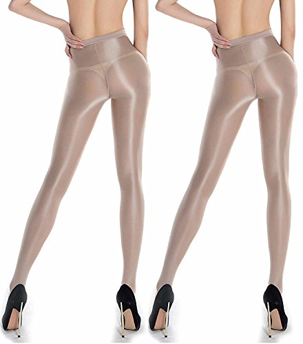 ANDIBEIQI 2 Pack Calcetines De Color Sólido Para Mujer Calcetines De Aceite Medias De Seda Brillante Medias De Baile Pantyhose
