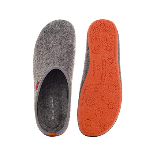 Andres Machado - Zapatillas de Estar por casa para Hombre y Mujer de Invierno - Dynamic- Slippers - para Unisex Adulto - Suela de Goma Vulcanizada Resistente y Antideslizante - Gris y Naranja, EU 43