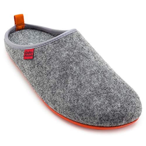 Andres Machado - Zapatillas de Estar por casa para Hombre y Mujer de Invierno - Dynamic- Slippers - para Unisex Adulto - Suela de Goma Vulcanizada Resistente y Antideslizante - Gris y Naranja, EU 43