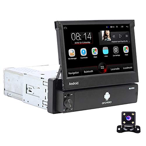 Android 1 DIN Radio de Coche GPS CAMECHO 7 Pulgadas hacia afuera Pantalla tactil capacitiva Bluetooth FM Radio WiFi Navegación Enlace Espejo para teléfono Android iOS + Cámara de visión Trasera