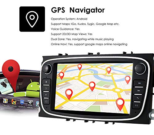 Android 10 Radio de navegación para automóvil FM Bluetooth WiFi Mirror-Link Reproductor de Video de 7 Pulgadas Apto para Ford Mondeo Focus S-MAX C-MAX Galaxy Kuga Transit Connect (Negro)