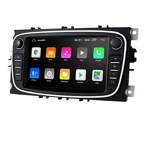 Android 10 Radio de navegación para automóvil FM Bluetooth WiFi Mirror-Link Reproductor de Video de 7 Pulgadas Apto para Ford Mondeo Focus S-MAX C-MAX Galaxy Kuga Transit Connect (Negro)