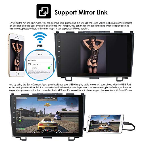 Android 9.0 Car Radio Navegación GPS Apto para Honda CRV 2007 2008 2009 2010 2011 Bluetooth Pantalla táctil de 9 Pulgadas WiFi USB GPS Control del Volante Mirrorlink WiFi 4G FM Dab +