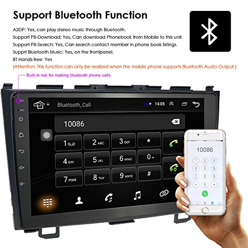 Android 9.0 Car Radio Navegación GPS Apto para Honda CRV 2007 2008 2009 2010 2011 Bluetooth Pantalla táctil de 9 Pulgadas WiFi USB GPS Control del Volante Mirrorlink WiFi 4G FM Dab +