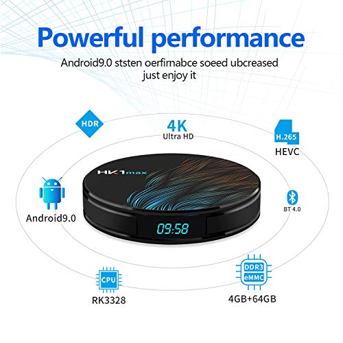 Android 9.0 TV Box【4G+64G】con Mini Teclado inalámbirco RK3328 Quad-Core 64bit Wi-Fi-Dual 5G/2.4G,BT 4.1, 4K*2K UHD H.265, HDMI, USB 3.0 Smart TV Box