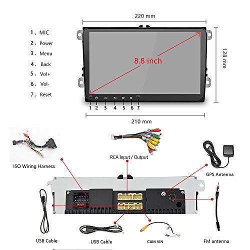 Android Car Radio para VW GPS Navigation CAMECHO Pantalla táctil capacitiva de 9 Pulgadas Bluetooth Car Stereo Player WiFi FM Radio Receptor Dual USB para Golf Polo Touran Tiguan Seat Altea