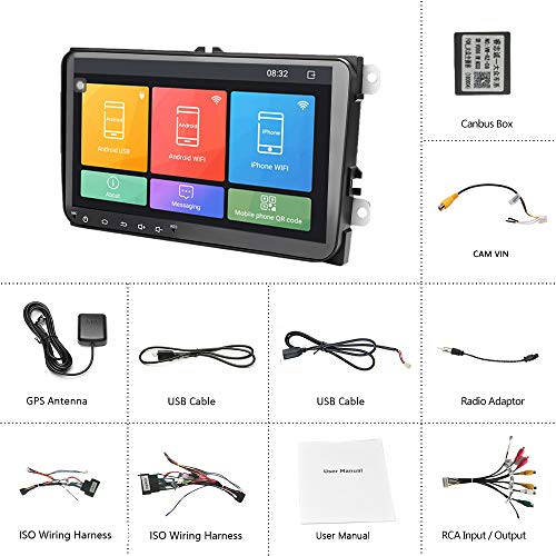 Android Car Radio para VW GPS Navigation CAMECHO Pantalla táctil capacitiva de 9 Pulgadas Bluetooth Car Stereo Player WiFi FM Radio Receptor Dual USB para Golf Polo Touran Tiguan Seat Altea