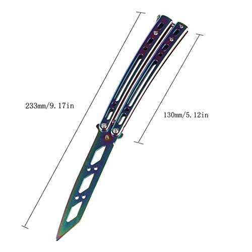 Andux Zone - Cuchillo de mariposa de entrenamiento de acero inoxidable con agujeros CS/HDD29, arcoiris