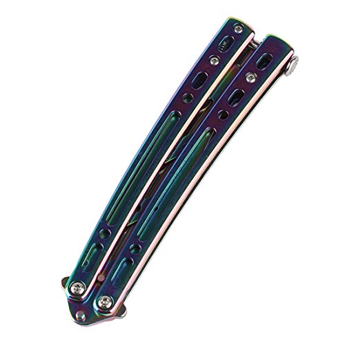 Andux Zone - Cuchillo de mariposa de entrenamiento de acero inoxidable con agujeros CS/HDD29, arcoiris Andux Zone - Cuchillo de mariposa de entrenamiento de acero inoxidable con agujeros CS/HDD29, arcoiris