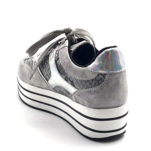 Angkorly - Zapatillas Moda Zapatilla - Sneakers de cuña Gran Plataforma Plano Streetwear Mujer Leopardo Rayas Plataforma 5 CM - Plata 2 F3201 T 40 Angkorly - Zapatillas Moda Zapatilla - Sneakers de cuña Gran Plataforma Plano Streetwear Mujer Leopardo Rayas Plataforma 5 CM - Plata 2 F3201 T 40