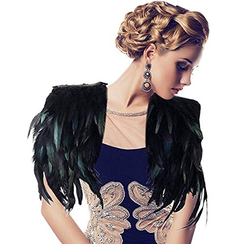 ANGTUO Negro Mantón de Plumas a Mano Peacock Shawl Partido Vestido de Noche Moda de Cabo para Discoteca DS Singer Performance Jazz Stage Pluma Ropa