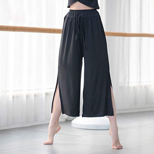 Anguang Ropa de Práctica de Baile Pantalones Anchos de Fluido Pantalones Palazzo Yoga para Mujeres (Negro(Capri), Asia L)