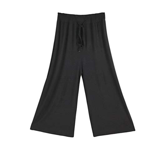 Anguang Ropa de Práctica de Baile Pantalones Anchos de Fluido Pantalones Palazzo Yoga para Mujeres (Negro(Capri), Asia L)