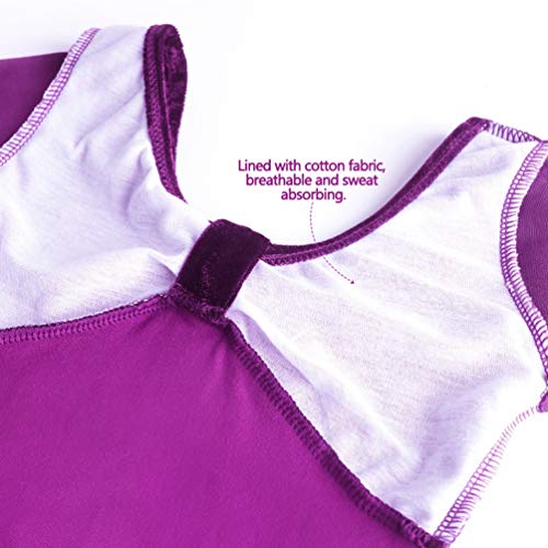 Angyu Elegante Danza Clásica Maillot de Gimnasia para Niñas Leotardo de Ballet Mono Cuello Redondo Backless (Morado(Manga Larga,Entrepierna Abierta),170)