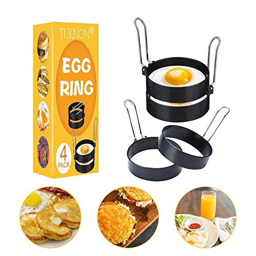 Anillo de Huevo, Egg Rings, Anillos de huevo antiadherentes, 4 pcs Inoxidable Tortilla de Cocina de Molde Antiadherente Molde de Huevo Frito Herramienta de cocción para Muffins de Huevo/panqueques