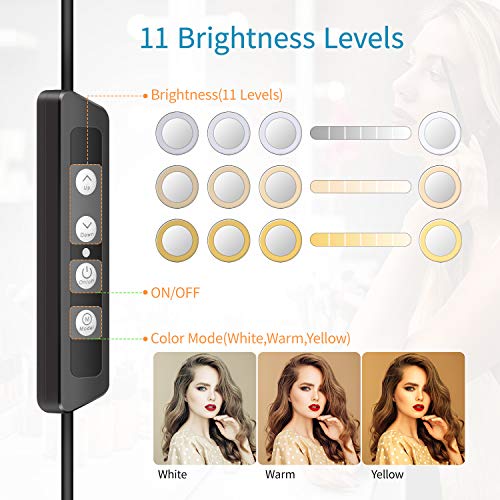 Anillo de Luz 8” MACTREM Aro de Luz LED Regulable para Selfie Fotografía Ring Light con Trípode Soporte para Movíl, Palo Selfie y Espejo para Youtube, Maquillaje, Teléfono, Vídeo, Foto - Negro